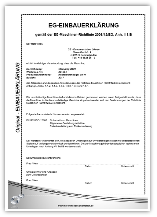 Muster Einbauerklärung